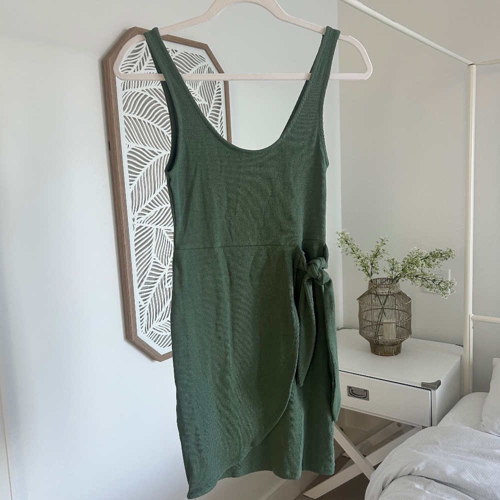 Zara side tie green ribbed tank dress